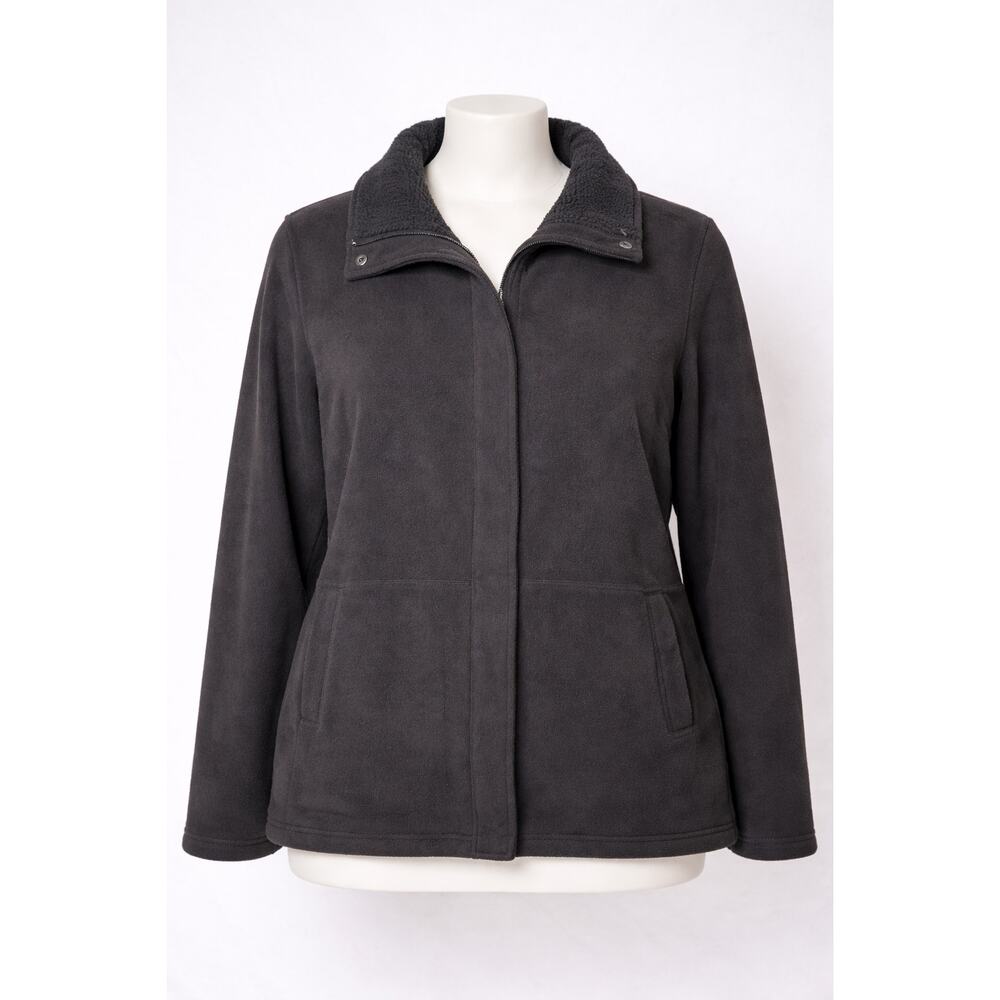 Denim‎ and Co Fleece Bonded Sherpa Jacket Gray Snap Front Regular